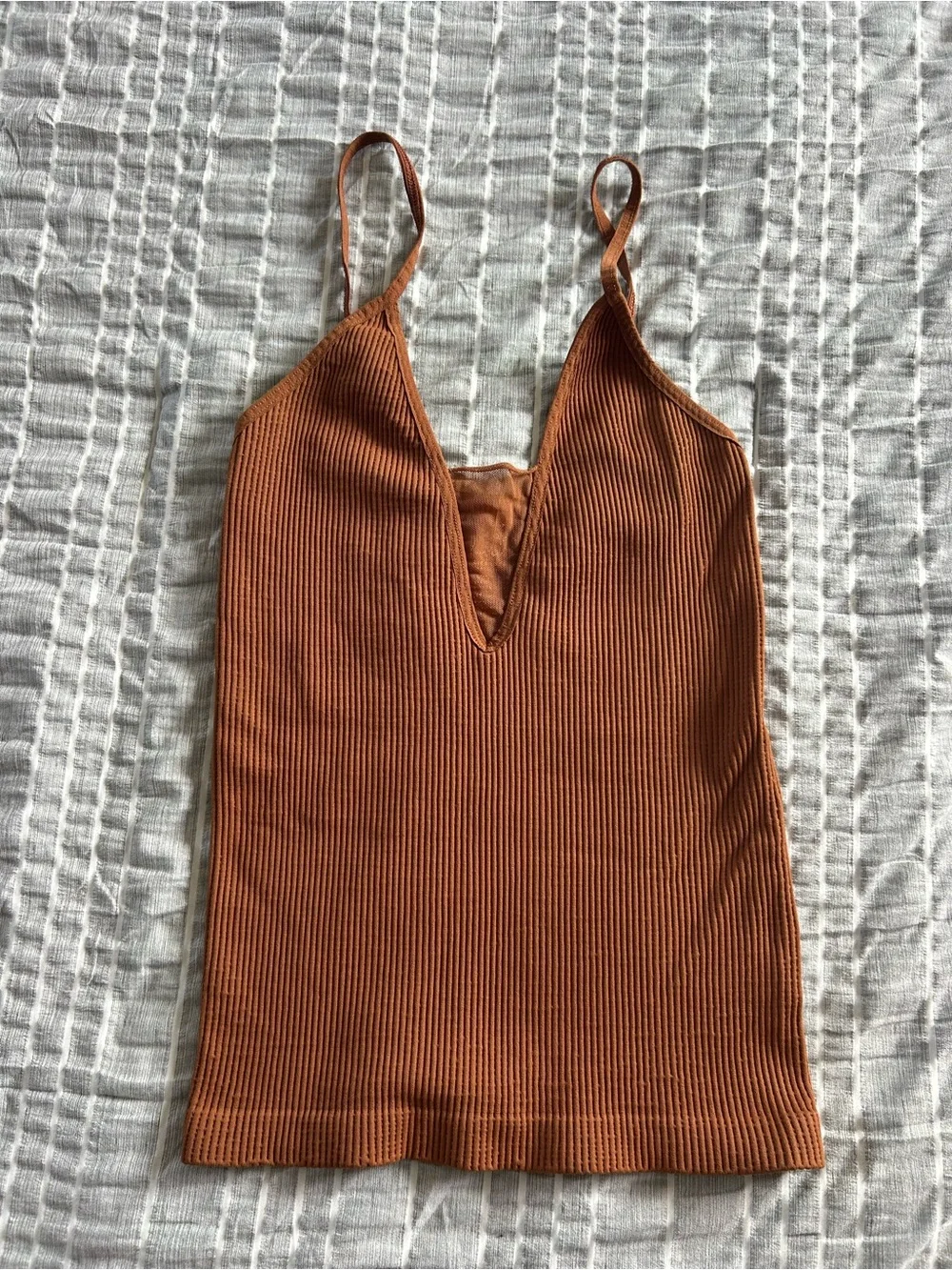 Free People Ribbed Spaghetti Strap Cami - Rust Brown